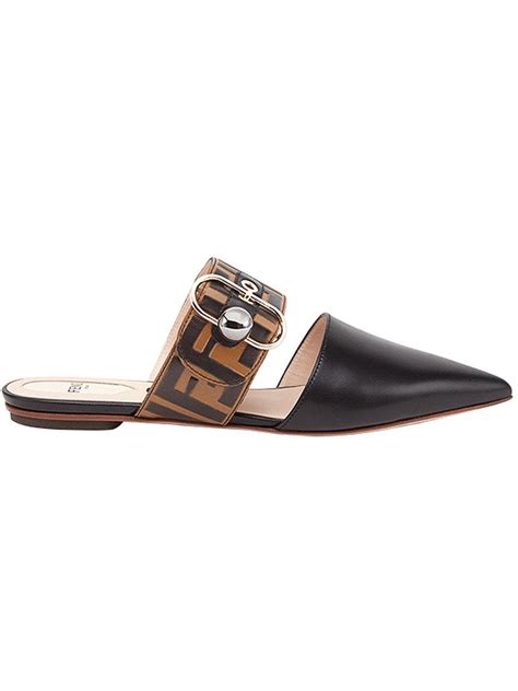 Fendi Shearling Buckle Sabot Mules 